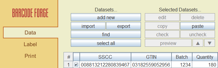 Table with data for the GS1 Logistic Label