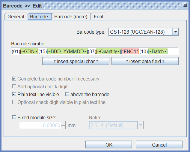 Entering Information for the Barcodes