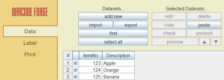 Sample datasets